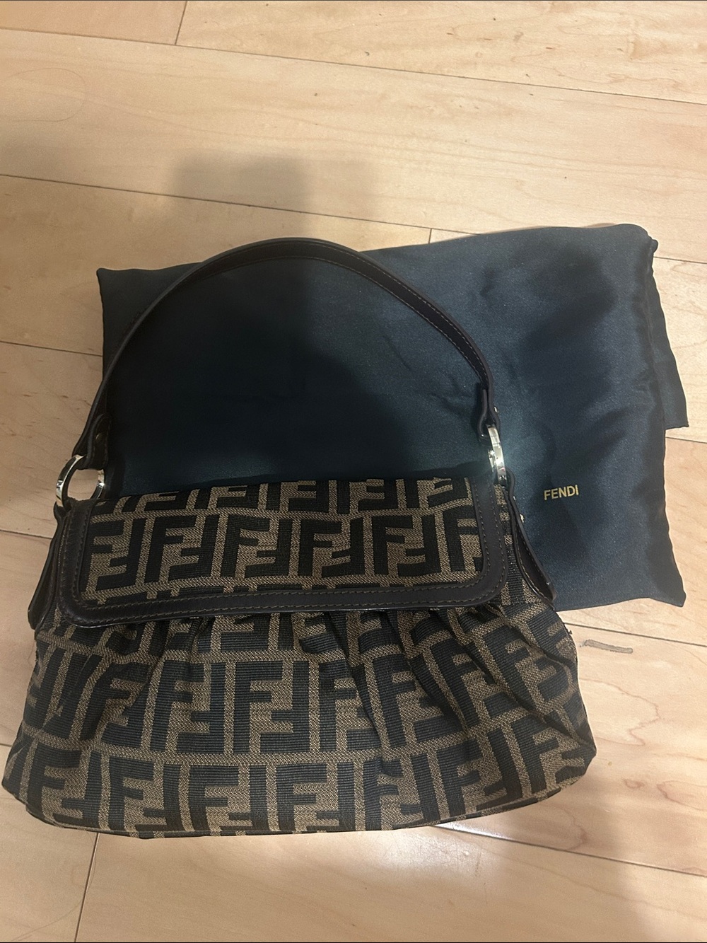 Fendi Brown and Black Zucca Canvas Shoulder Bag